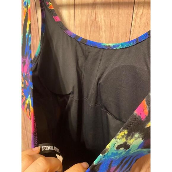Victoria’s Secret PINK M One Piece NWT Swimsuit Multi Color Tie Dye High Cut - Picture 6 of 10